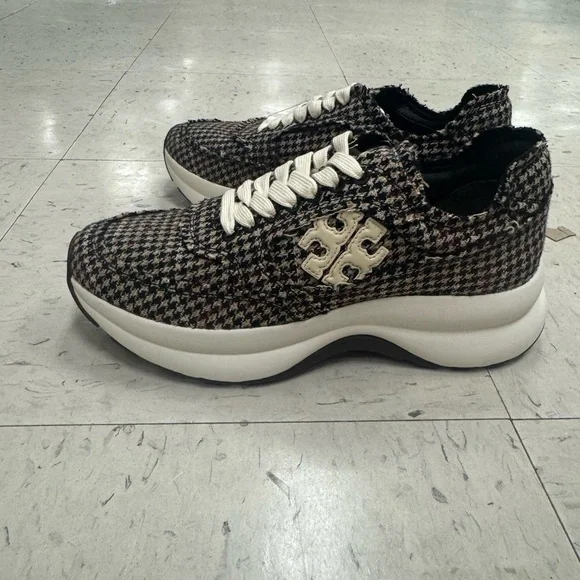 Tory Burch Houndstooth Sneakers - Black, White, and Brown - Picture 10 of 15